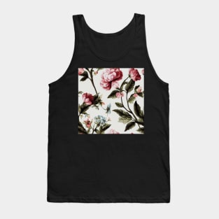 Vintage Floral Pink and Blue Flowers Tank Top